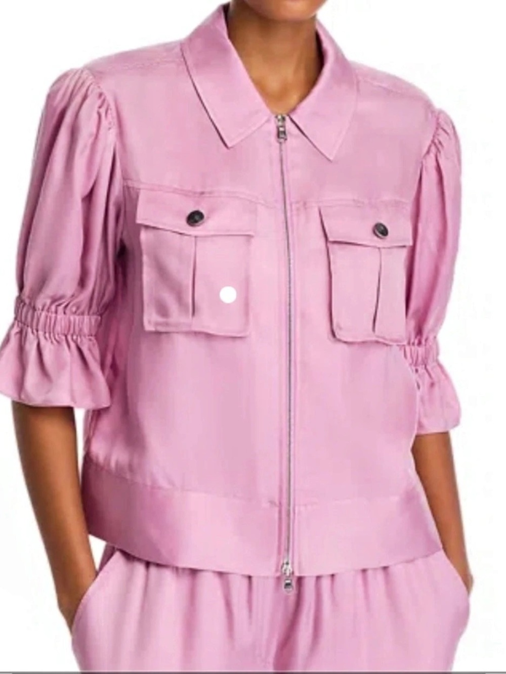 🦄 rare Cinq a Sept 5à7 Holly Ruffle Sleeve Utility Shirt-Jacket Lavender-Pink Si - Picture 2 of 6